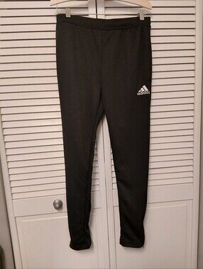 adidas Black Men's Slim Track Joggers with White Logo